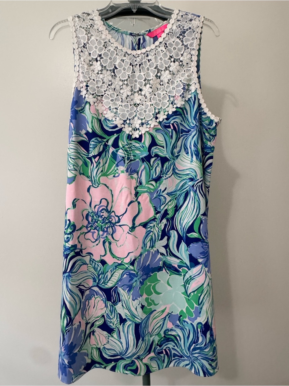 Lilly Pulitzer Blue Pink Green Floral Lace-Trim Casual Dress